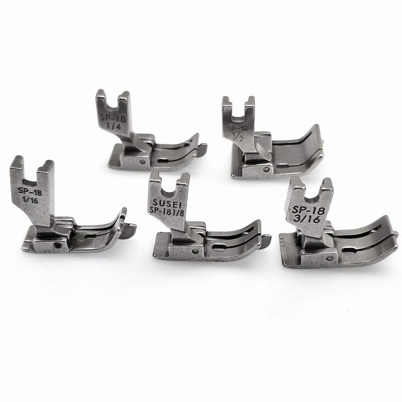 YEQIN 5Size/Set Industrial Sewing Machine Hinged Presser Foot with Right Guide #SP-18 1/16"+1/8"+3/16"+1/4"+1/2" with 2 Screws for Brother Juki Singer Single Needle Sewing Machine - Image 4